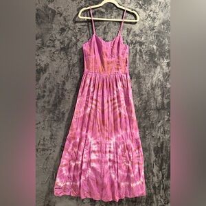 YFB Young Fabulous & Broke Tie Dye Maxi Dress M Linen Blend Smocked Back